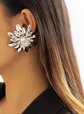 Vintage Metal Gold Color Flower Big Earrings for Women Punk