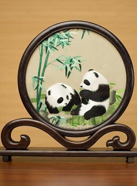 正品州刺绣摆摆件创意桌面意台中国风如饰品双面苏绣精美台屏商务