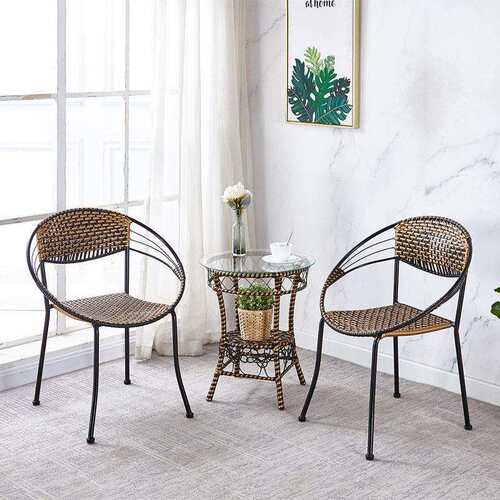 时尚简约小藤椅靠背椅家用手工编织儿童单人休闲椅组合高矮凳 - 图2