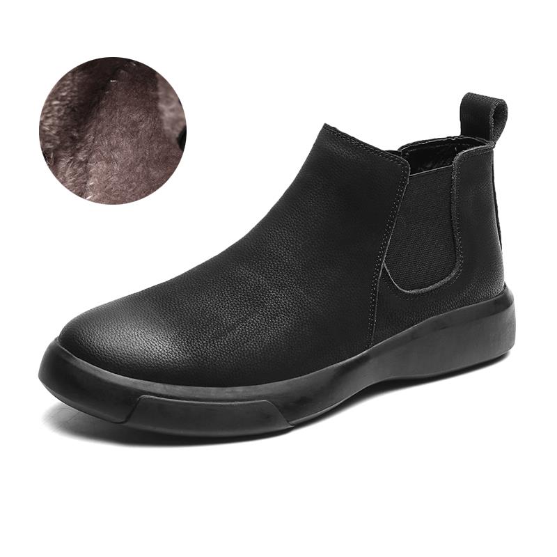 New men's Chelsea boots genuine leather casual leather shoes outdoor high-top shoes short soft boots with velvet warm cotton soles for men