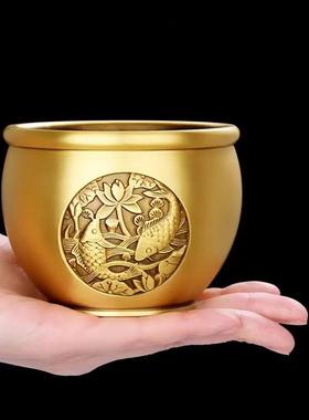 黄铜百福米缸招財聚财聚宝盆黄铜香炉笔筒家居装饰品小号米缸摆件