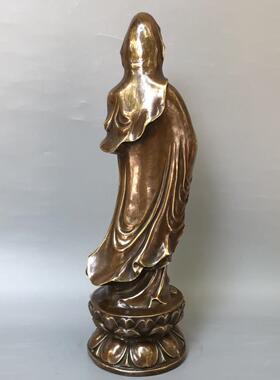 仿古黄铜 铜观音佛像 铜器礼品摆件金属工艺品铜站观音佛像家