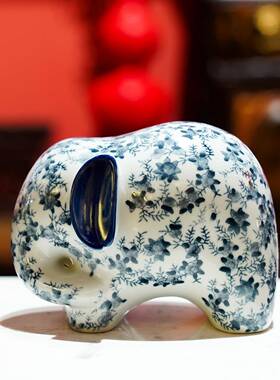 【本尼家】青花瓷高档大象一对中式陶瓷家居客厅玄关摆件