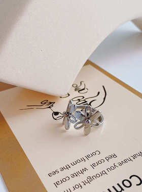 韩版简约钛钢戒指女花朵开口小众高级感冷淡风复古食指个性潮饰品