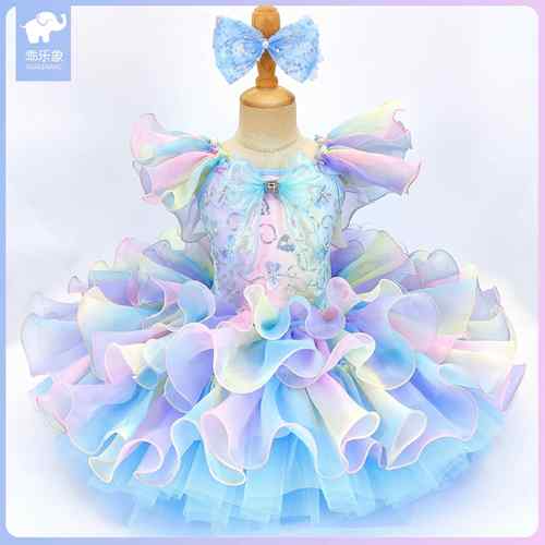 正品演儿童蓬蓬裙女童洛丽公主裙出服可爱彩虹纱礼服塔汇演合唱表 - 图3