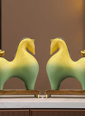 创意陶瓷马摆件新中式客厅玄关博古架马上有钱装饰品店铺开业礼物