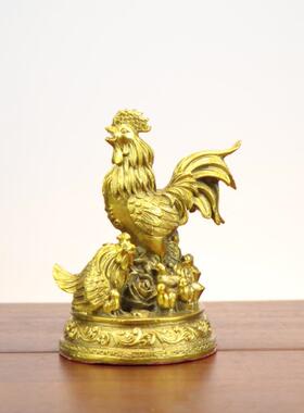 杨铜记黄铜全家福鸡全通鸡摆件金鸡母鸡小鸡合家欢乐福鸡