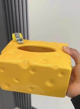 桌面抽纸盒餐巾纸高颜值摆件品奶酪可爱猫和老鼠纸巾盒家用