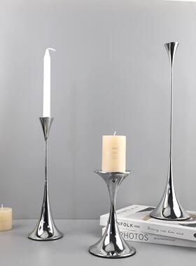现代极简高级感银色金属烛台桌面摆件餐厅酒店样板房软装家居饰品