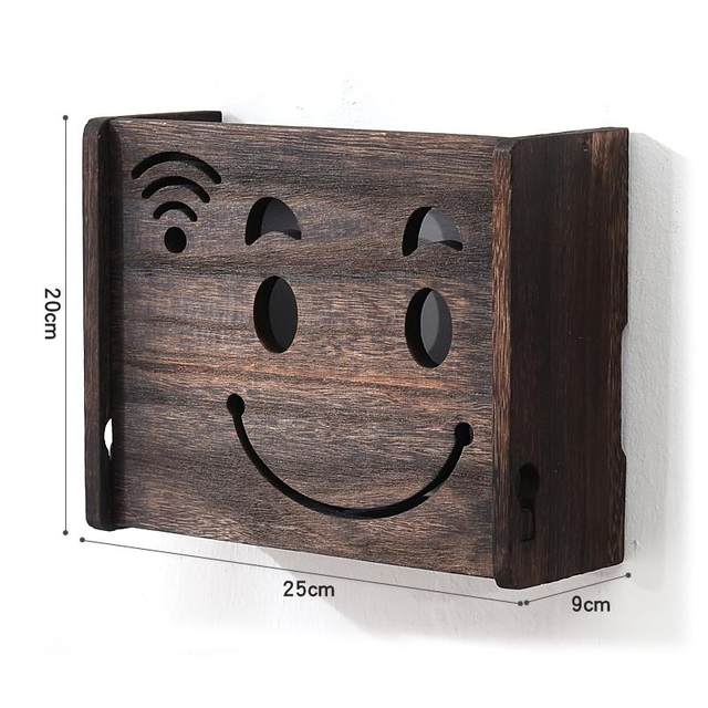 Solid wood wireless router storage box wall-mounted set-top box storage rack wif living room light cat TV wall storage box