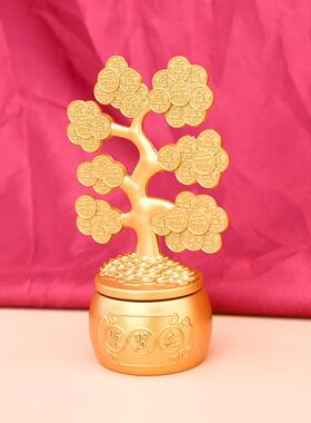 聚宝盆招财摇钱树转转摆件发财树盆景家居桌面装饰金属工艺品礼品
