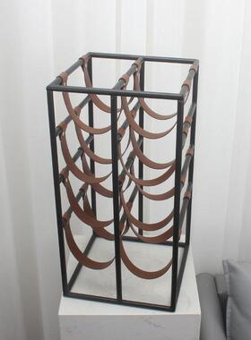 现代风皮革金属红酒架客厅书房桌面样板间创意装饰置物展示架