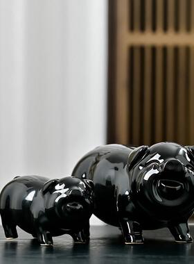 陶瓷促财黑猪饰品风水镇屋十二生肖黑猪家居装饰客厅工艺品