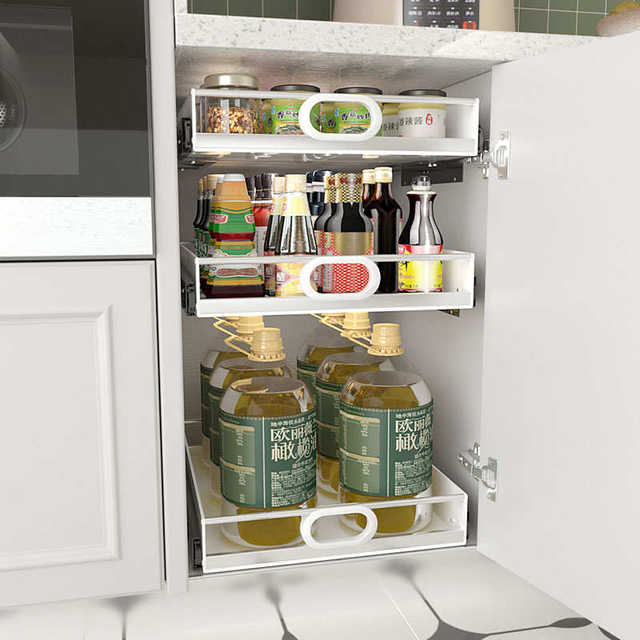New kitchen cabinet side-mounted slide rail drawer storage box layered storage basket PP plastic plus stainless steel