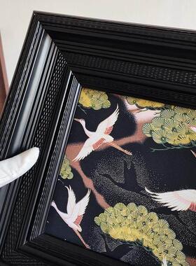 中古风小画画客厅书房墙面装饰画画新中式厚框仙鹤黑色高级感实木