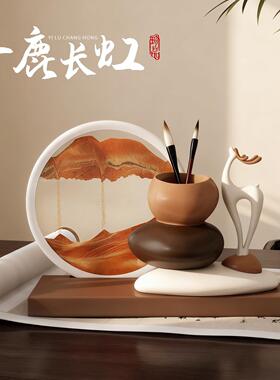 时来运转小鹿笔筒流沙画摆件客厅办公室桌面轻奢装饰品送教师礼品