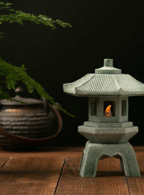 禅小茶桌灯笼摆件鱼缸创意户外摆设石摆件装饰复古石塔灯禅意宫灯