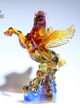 琉璃飞马摆件2026年生肖马精致水晶工艺品客厅装饰工艺品礼物高档