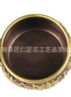 全铜聚宝盆摆件纯铜实心八福大小号招聚黄铜米缸财客厅开业礼品