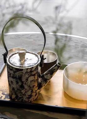 新中国禅宗风格覆古无障碍豪华黑色银柄壶模型房茶室咖啡桌茶具软