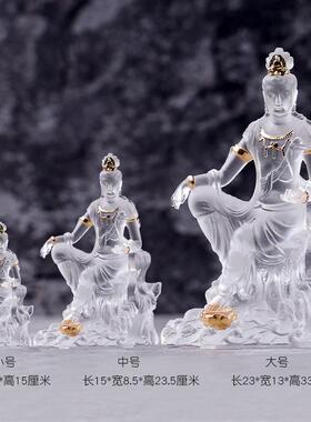 琉璃自在观音佛像观世音观自在菩萨家用家居佛堂供奉摆放水月观音