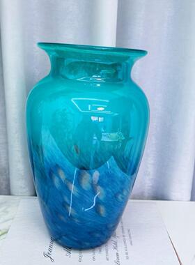 现代轻奢孔雀蓝玻璃花瓶摆件客厅插花客厅玄关样板间售楼部花器