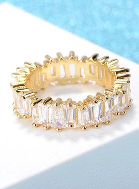 小众冷门戒指女学生党梯方满钻女戒 时尚简约欧美