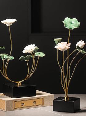 新中式禅意荷花国风荷花饰品茶室客厅软装高雅清新高档礼品