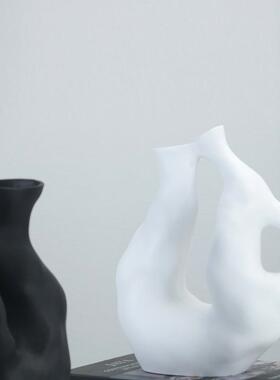 现代极简黑白色酒鬼花器抽象异形树脂摆件插干花瓶玄关餐台桌装饰
