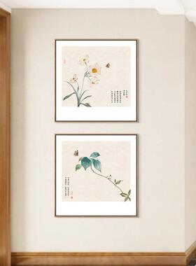 新式画禅意饭厅装饰画客厅书玄关走中廊过道壁房茶室方形花鸟花鸟
