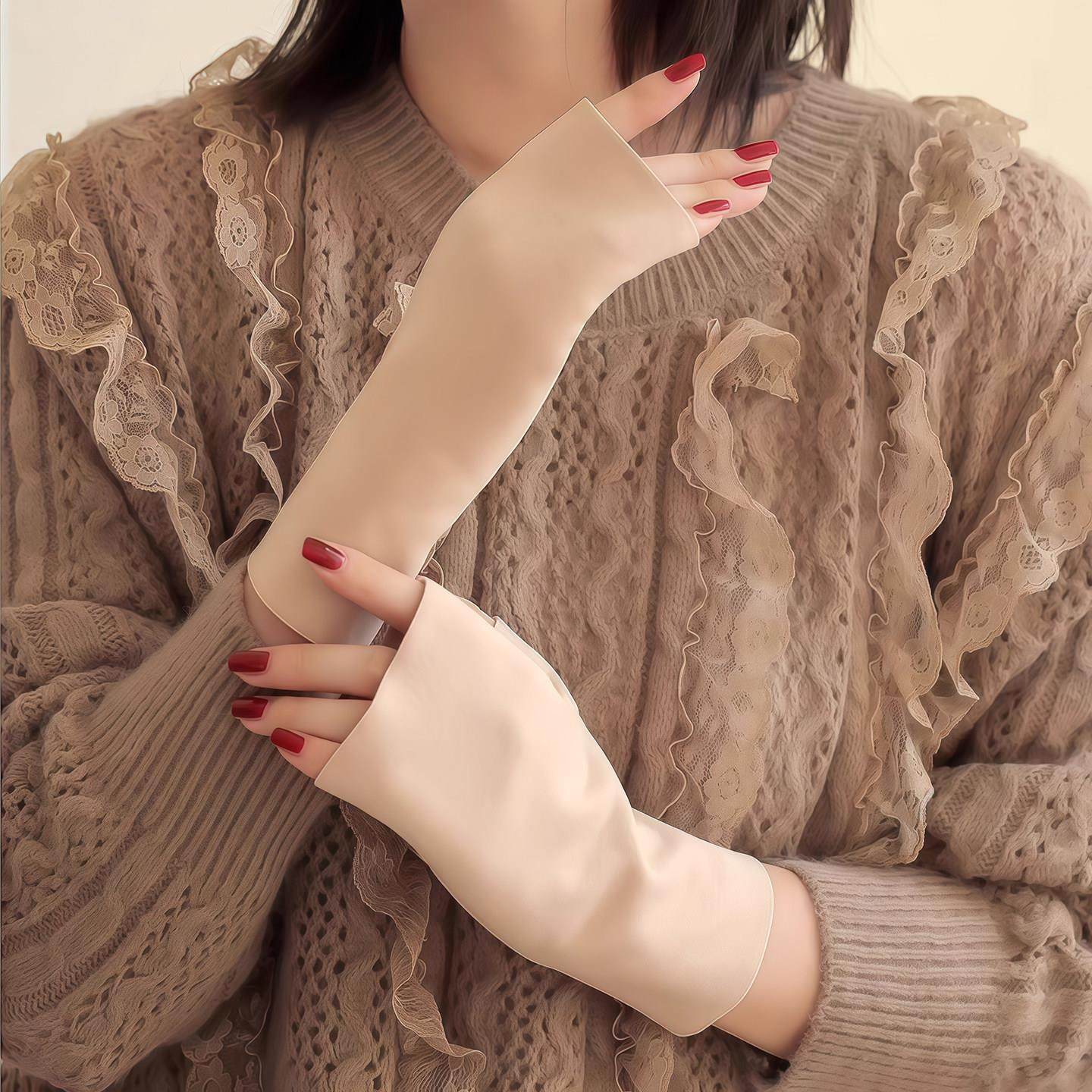 自发热德绒半指手套女秋冬季保暖防寒学生打字漏指手套加绒加厚,淘宝优惠券,粉丝福利购,淘宝优惠卷