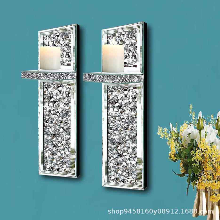 2个装镜面碎钻壁挂烛台置物架镜面墙挂烛台创意壁挂烛台跨境 - 图1