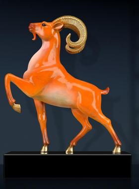 高档黄铜饰羊摆件生头肖羊家领用客厅玄关铜羊店铺办公室装黄铜礼