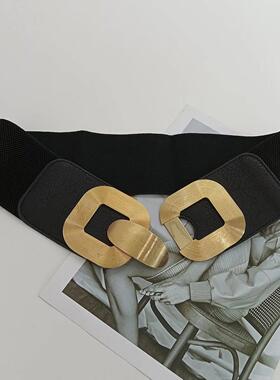 Elastic Black Corset Belt Female Waist Gold Buckle Sretch Cu