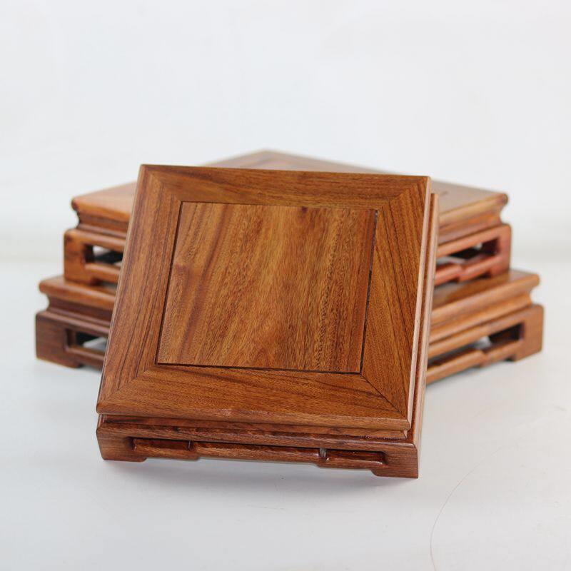 Mahogany Ming and Qing small rectangular table, rare stone and jade ornaments, antique bonsai Buddha statue, solid wood base bracket