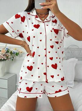 Button short sleeved shorts pajama set for women