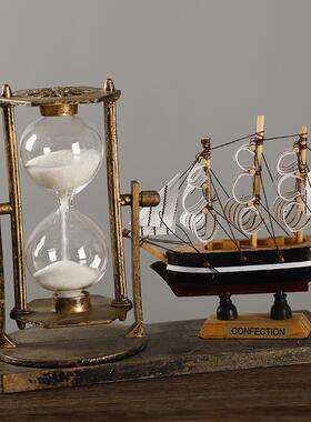 创意复古摆件办公室摆件沙漏流沙摆件帆船装饰摆件铁艺雅致