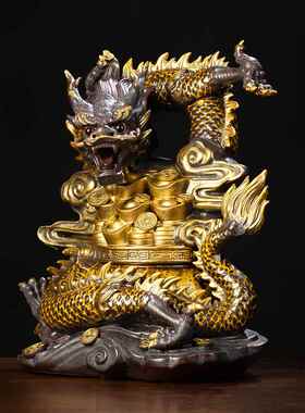 ft问瓷阁王顺龙摆件盘龙青龙聚宝盆生肖龙办公桌玄关客厅酒柜