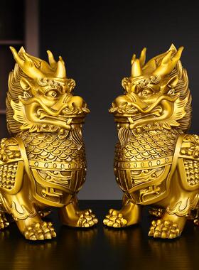 铜麒麟摆件全铜将军铠甲麒麟摆设家居门店客厅桌面装饰品吉祥瑞兽