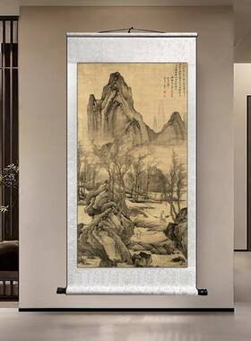 唐寅唐伯虎山水画卷轴挂画复古国画客厅茶室办公室装饰画送礼字画