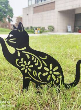 金属户外花园庭院摆件创意镂空小猫观景装饰铁艺工艺品插件