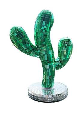 迪斯科球仙人掌玻璃镜面反光摆件室内创意装饰品圣诞节植物摆件