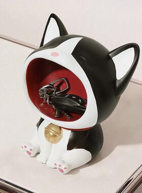 创意招财猫钥匙管家乔迁新居礼物入户门置物托盘玄关钥匙收纳摆件