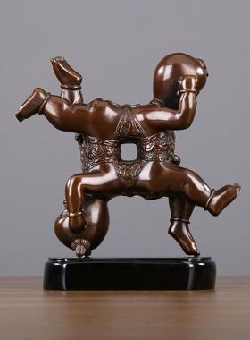 黄铜四喜娃娃喜庆吉祥家居礼品摆件