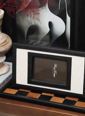 简约高级感编织皮质相框设计师款家居软装饰品摆件婚纱照桌面摆台