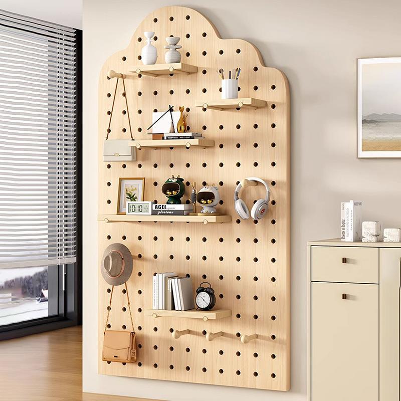 Solid wood hole board display rack living room entrance storage rack kitchen bathroom organizer wall storage rack