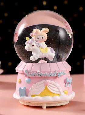 卡通大号发光水晶球卧室摆件学生送礼八音盒床头摆件水球源头工厂