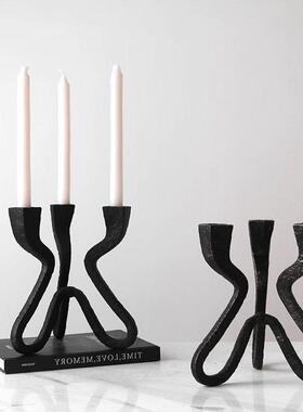 现代简约黑色烛台餐厅餐桌轻奢创意客厅样板间民宿酒店装饰品摆件