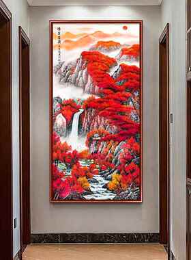 网红泰山日出玄关挂画客厅装饰画入户走廊门画新中式竖版山水画靠
