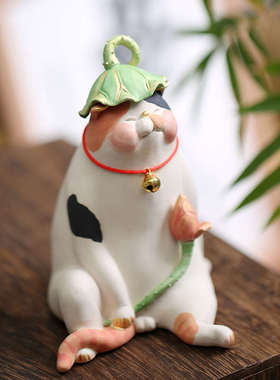 创意日式陶瓷手作可爱治愈系肥猫公仔居家桌面装饰小摆件生日礼物